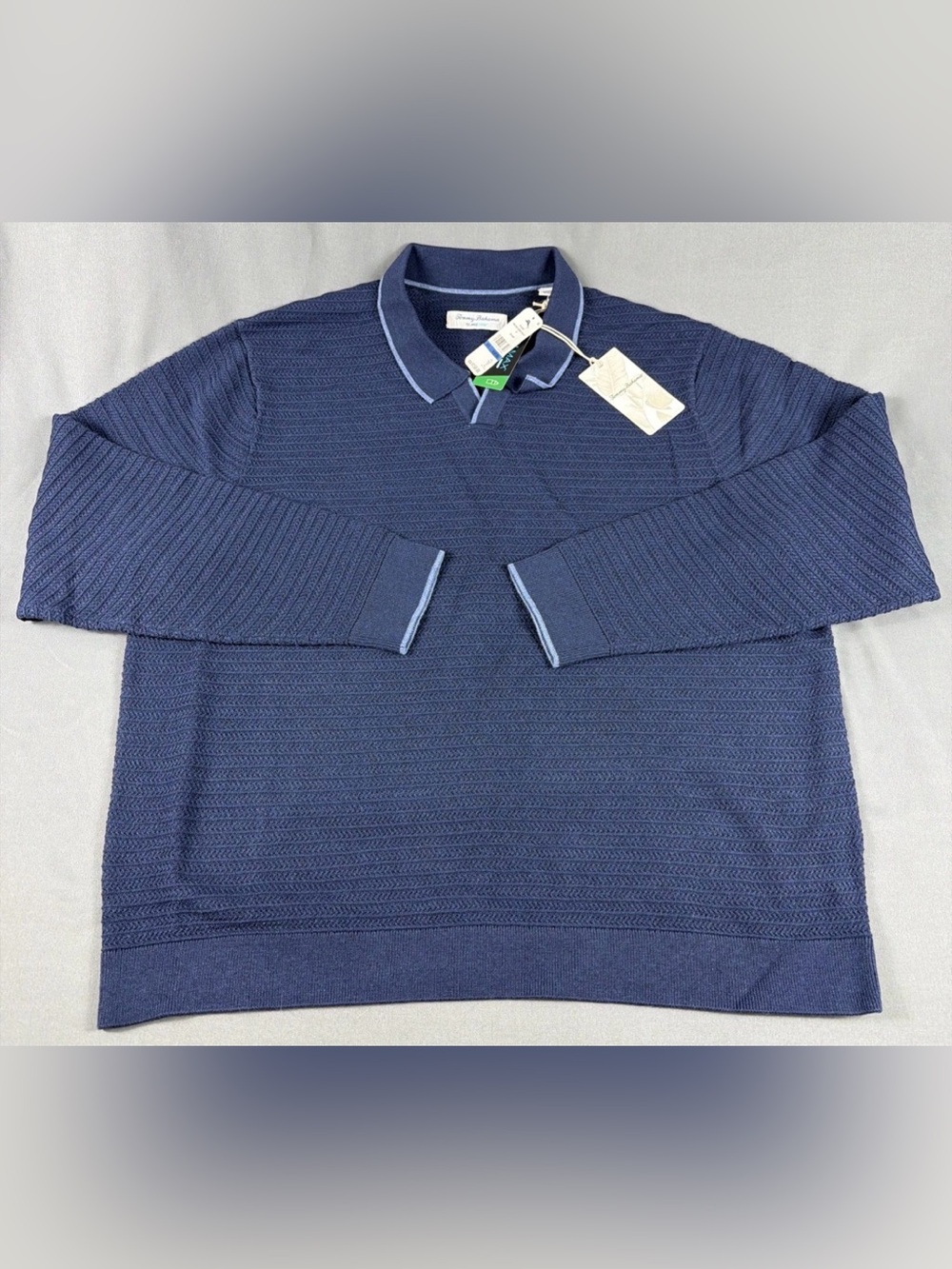 Tommy Bahama Sweater Coolside Harbor Polo XLB Navy Cotton Polyester MSRP $158